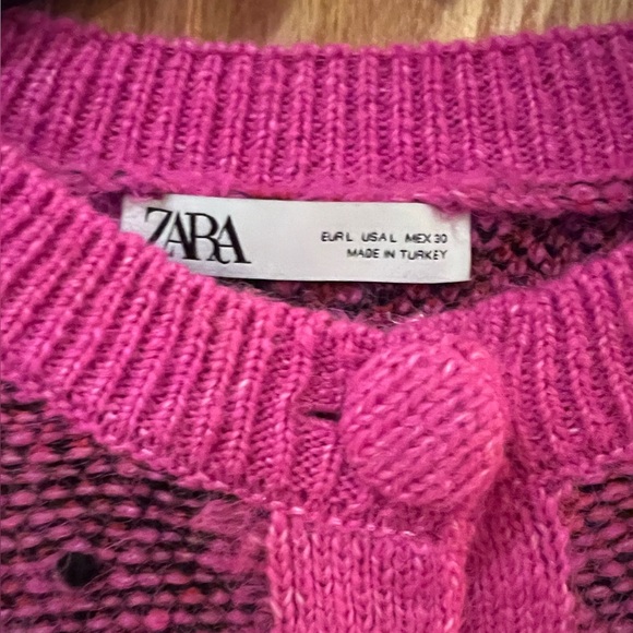 ZARA Pink Jacquard Knit Cardigan with Pompoms Size Large Bloggers Fave 5802/162 - Picture 7 of 14